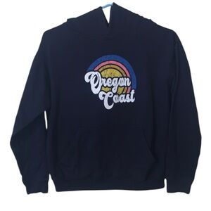 Love and Tell Navy Navy Oregon Coast Hoodie Sweatshirt Youth Large Rainbow